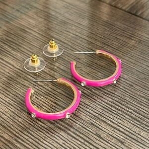 Boutique Style Hot Pink - Fuchsia Enamel Hoops with Rhinestone Accents.